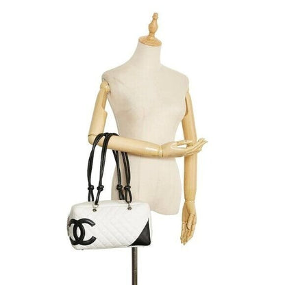 Chanel Cambon Quilted Ligne Shoulder Bowling Bowler Bag Tote White