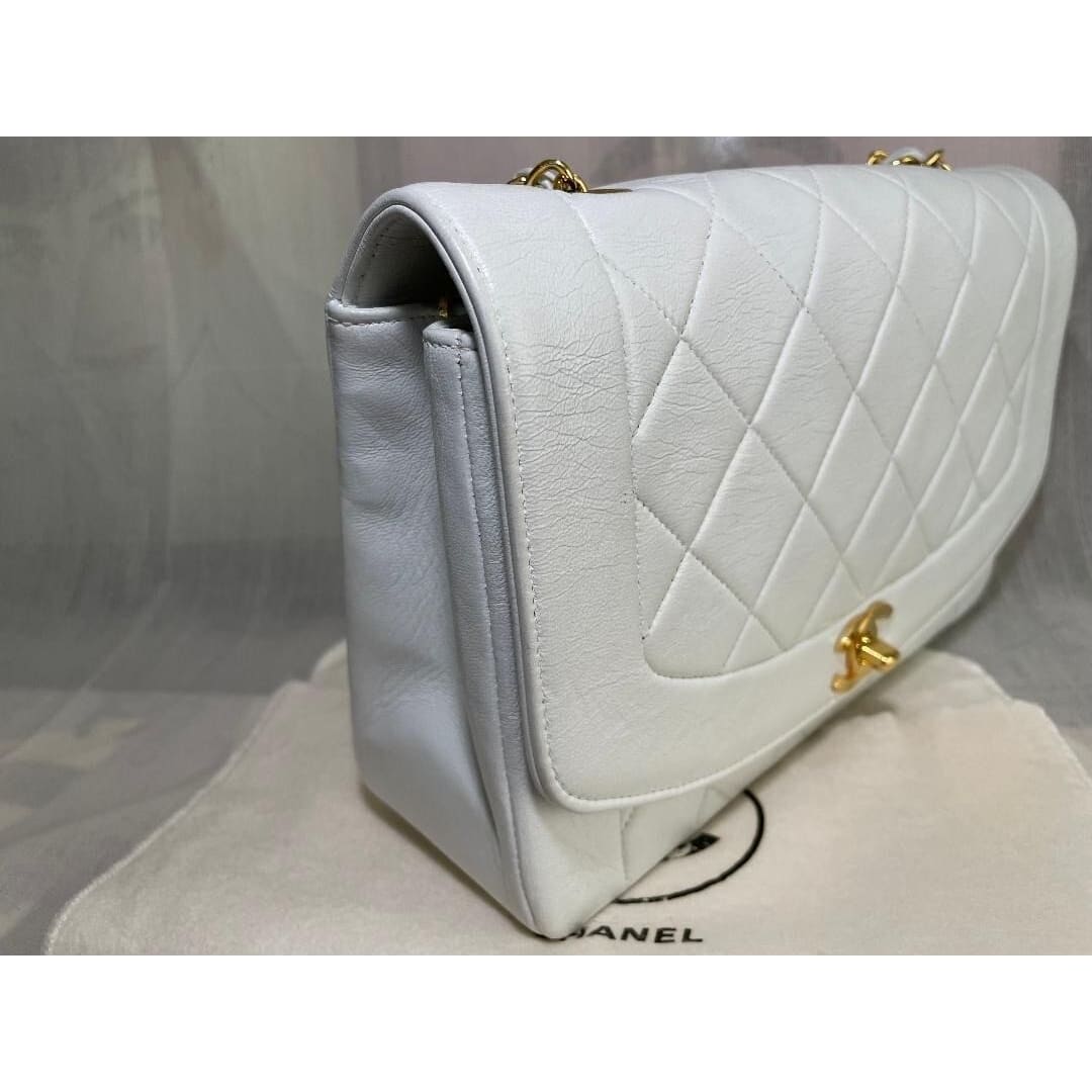 Chanel Diana Medium Single Flap Quilted Lambskin Bag White