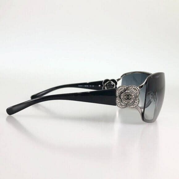 Chanel CC Logo Rhinestone Camellia Sunglasses Shield Gradient Swarovski Crystal