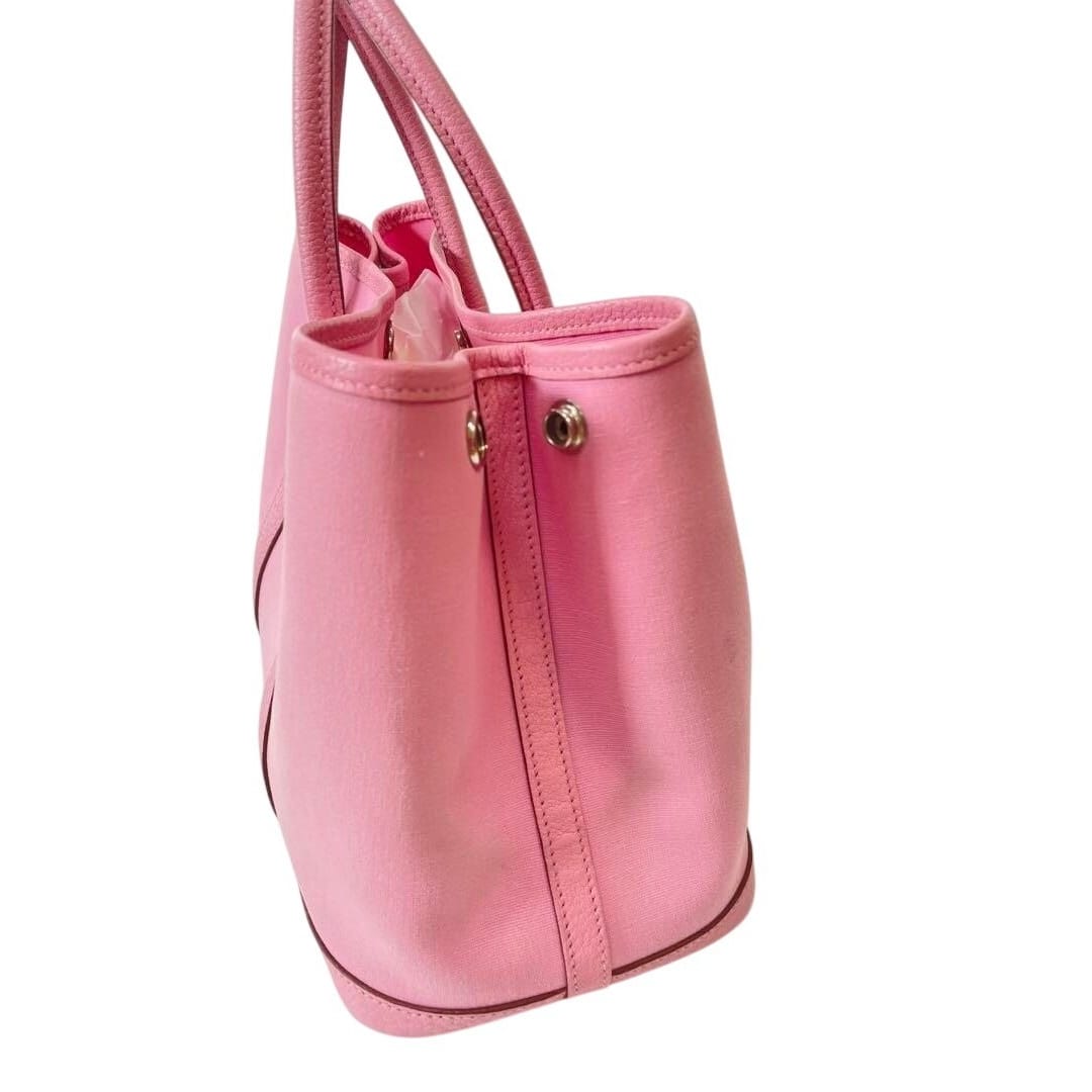 Hermes Garden Party TPM Toile Officier Vache Leather Tote Bag Pink Handbag