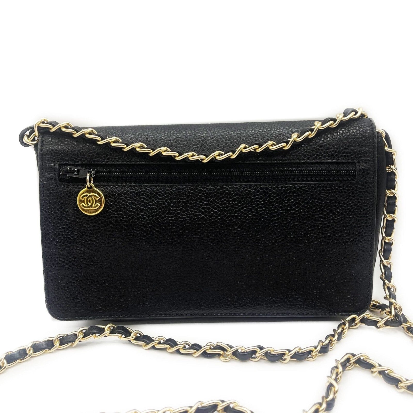 Authentic Chanel CC Classic Timeless Caviar Leather Flap Wallet Chain Purse