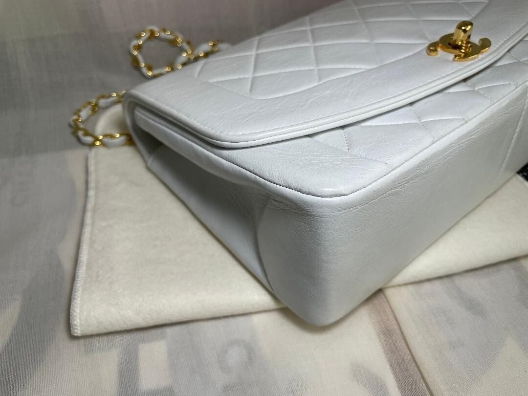 Chanel Diana Medium Single Flap Quilted Matelasse Lambskin Bag White