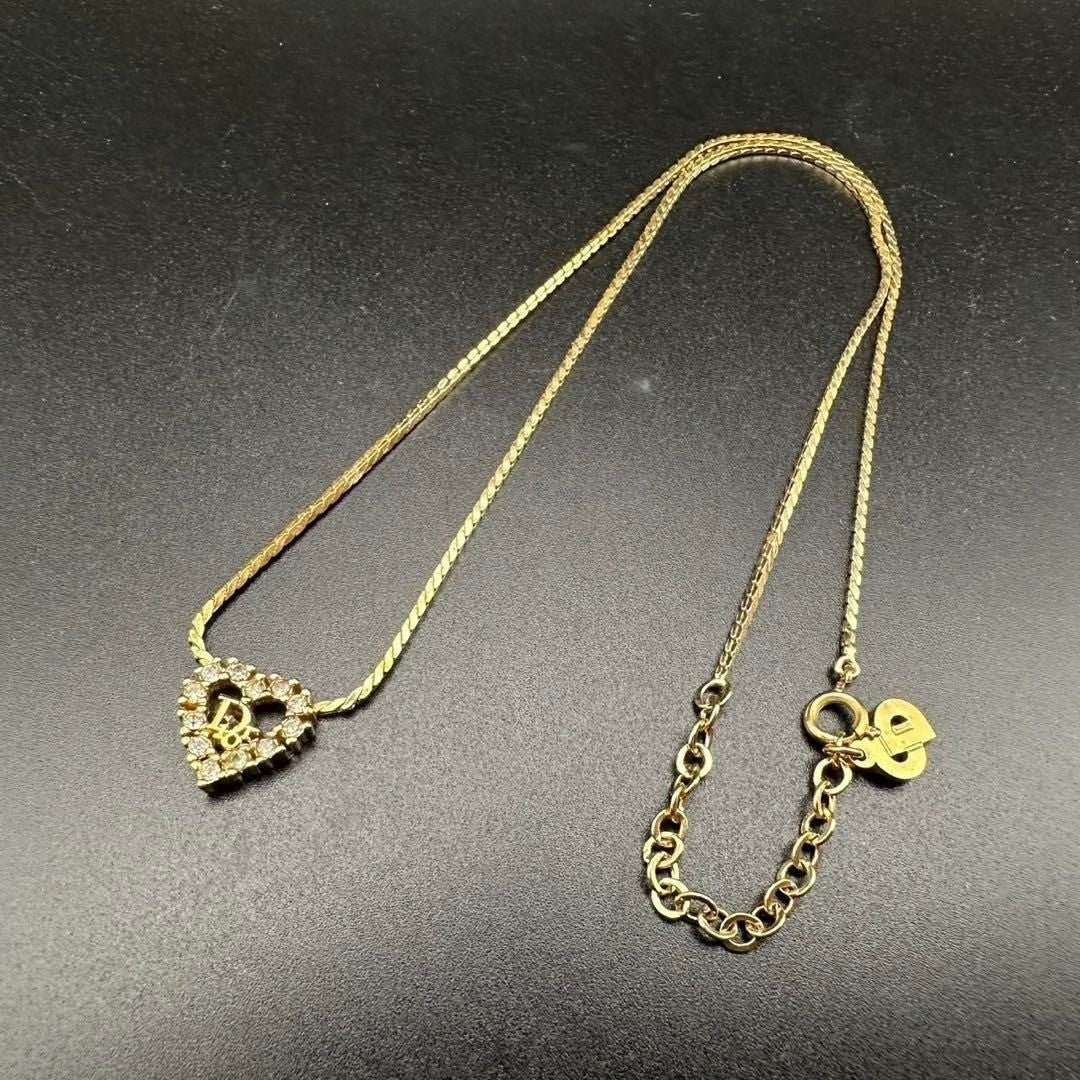 Christian Dior Vintage Rhinestone Crystal Heart Necklace Gold Plated