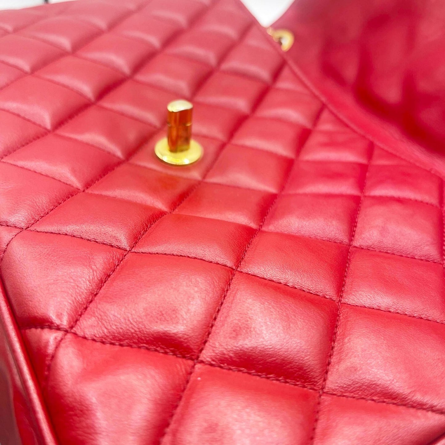 Chanel CC 24k Vintage Jumbo Envelope Flap Bag Lambskin Timeless Red