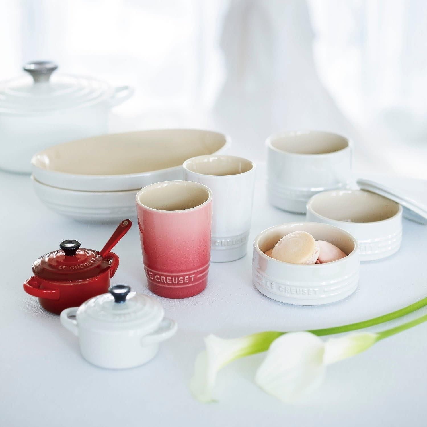 Le Creuset Set of 2 Short Tumbler 240ml Cherry Red White Gift Brand New Ceramic