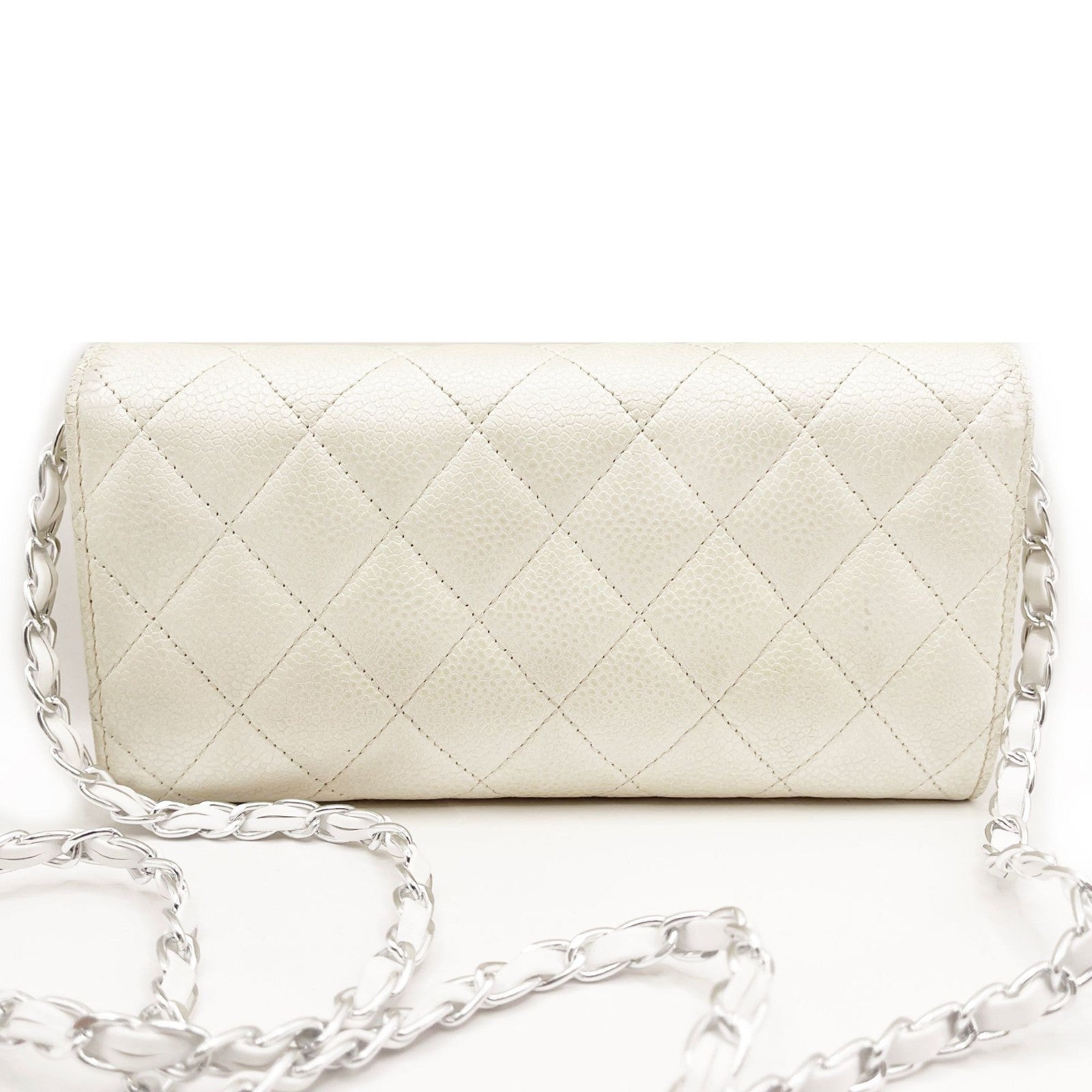 Authentic Chanel CC Classic Timeless Caviar Flap Wallet on Chain Purse White Bag