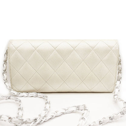 Authentic Chanel CC Classic Timeless Caviar Flap Wallet on Chain Purse White Bag