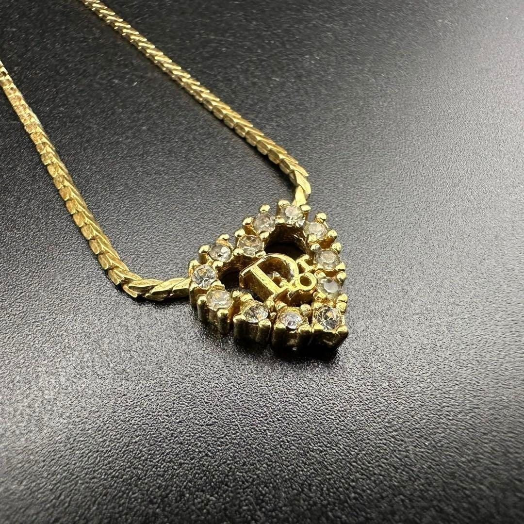 Christian Dior Vintage Rhinestone Crystal Heart Necklace Gold Plated