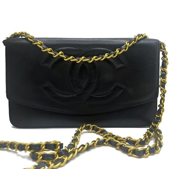 Authentic Chanel CC Classic Timeless Caviar Leather Flap Wallet Chain Purse