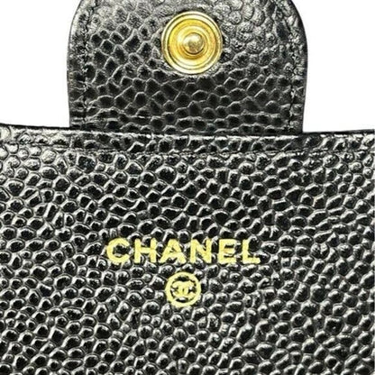 Chanel CC Classic Caviar Flap Wallet Quilted Leather Chain Purse Black