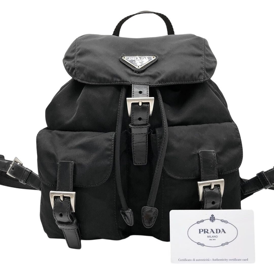 Prada Nylon Tessuto Backpack Saffiano Leather Shoulder Bag Purse Tote