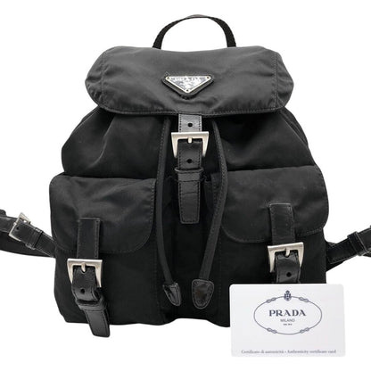 Prada Nylon Tessuto Backpack Saffiano Leather Shoulder Bag Purse Tote