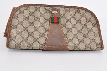 Gucci GG Supreme Ophidia Sherry Line Clutch Bag Wallet Web Canvas Tan