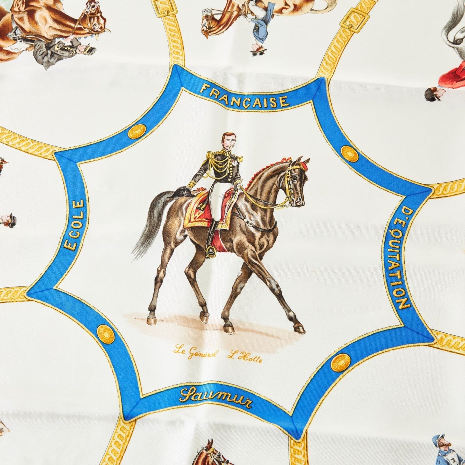 Hermes Silk Scarf Carre 90 Ecole Francaise D'equitation Les General L'hotte 1987