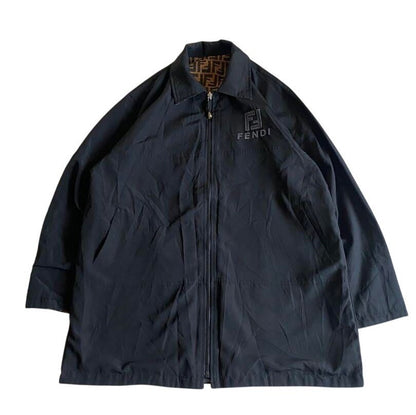 Fendi Vintage Zucca Monogram Reversible Jacket Trench Coat Brown