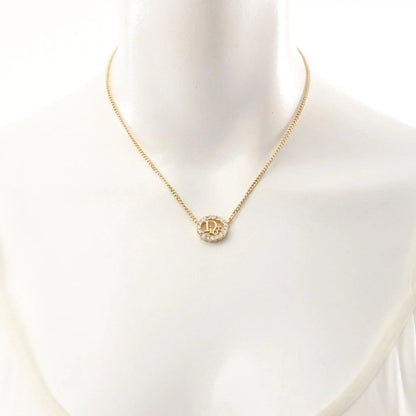 Christian Dior Vintage Rhinestone Crystal Round Necklace Gold Plated