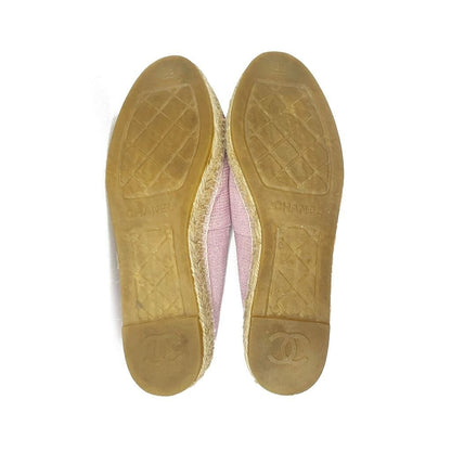 Chanel CC Logo Canvas Pink Sequin Espadrilles Flats Shoes 38