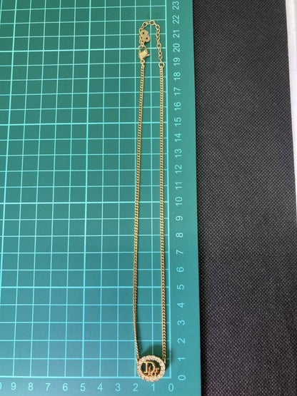 Christian Dior Vintage Rhinestone Crystal Round Necklace Gold Plated