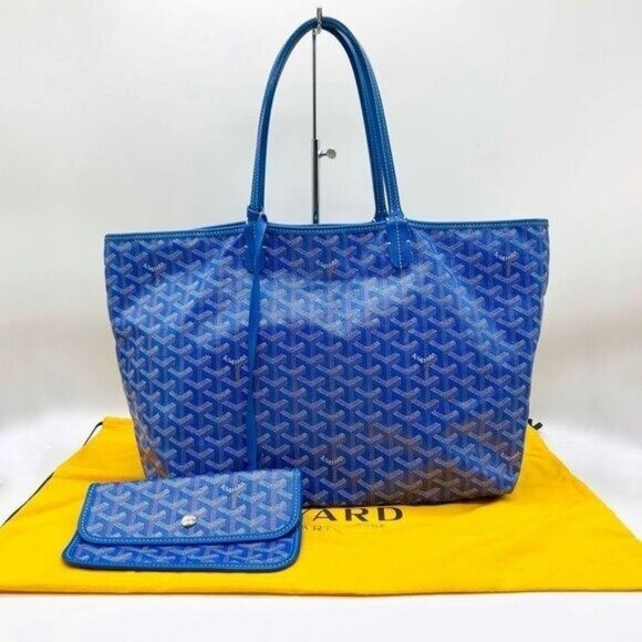 Rare Authentic Goyard Saint Louis PM Blue Shoulder Tote Bag &amp; Pouch
