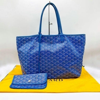 Rare Authentic Goyard Saint Louis PM Blue Shoulder Tote Bag &amp; Pouch