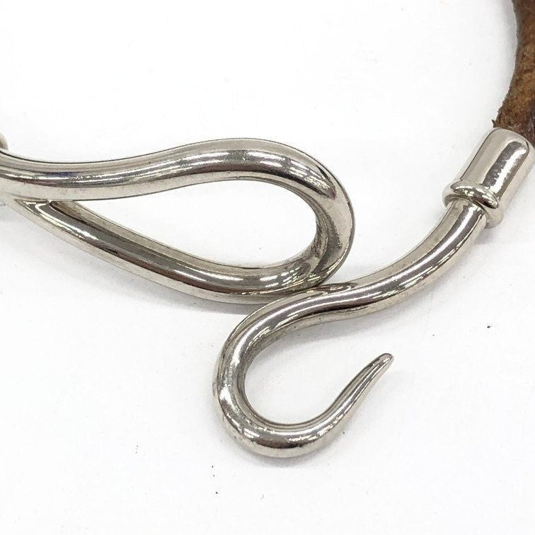 Hermes Jumbo Hook Bracelet Stainless Steel Leather Silver Brown