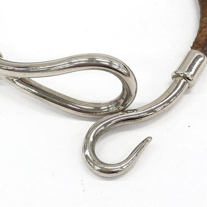 Hermes Jumbo Hook Bracelet Stainless Steel Leather Silver Brown