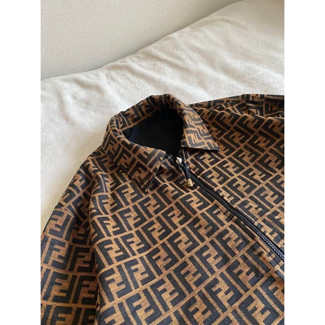 Fendi Vintage Zucca Monogram Reversible Jacket Trench Coat Brown