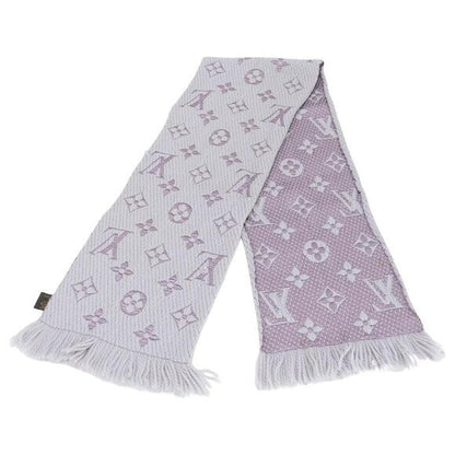 Louis Vuitton Logomania Silk Wool Scarf Monogram Grey Light Purple Pink