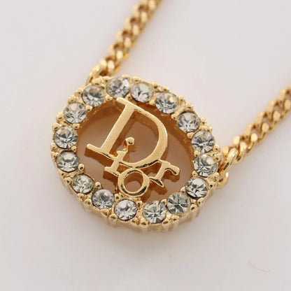Christian Dior Vintage Rhinestone Crystal Round Necklace Gold Plated