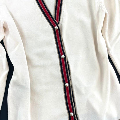 Gucci Ivory Cream Web Stripe Trimmed Buttons Wool Cardigan Sweater Long Sleeve