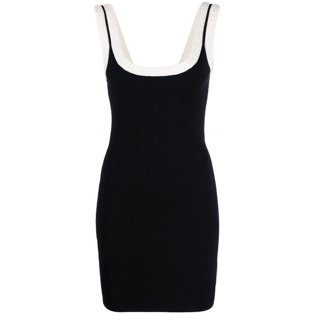 Alexander Wang Logo Jacquard Trim Tank Mini Dress Colorblock Black White XS
