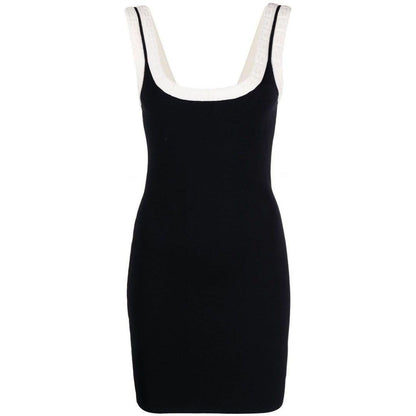 Alexander Wang Logo Jacquard Trim Tank Mini Dress Colorblock Black White XS