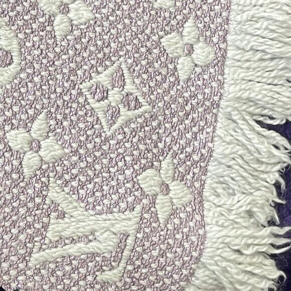 Louis Vuitton Logomania Silk Wool Scarf Monogram Grey Light Purple Pink