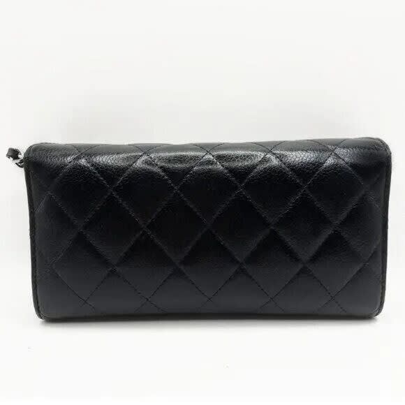 Chanel CC Classic Caviar Flap Wallet Quilted Leather Chain Purse Black