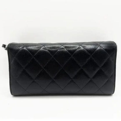 Chanel CC Classic Caviar Flap Wallet Quilted Leather Chain Purse Black