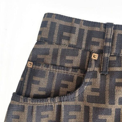 Authentic Fendi Ff Zucca Vintage Printed Mini Skirt Brown Tan Pockets