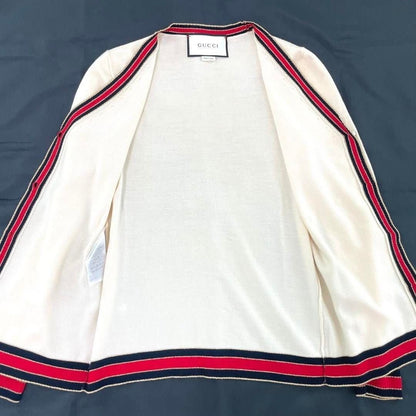 Gucci Ivory Cream Web Stripe Trimmed Buttons Wool Cardigan Sweater Long Sleeve