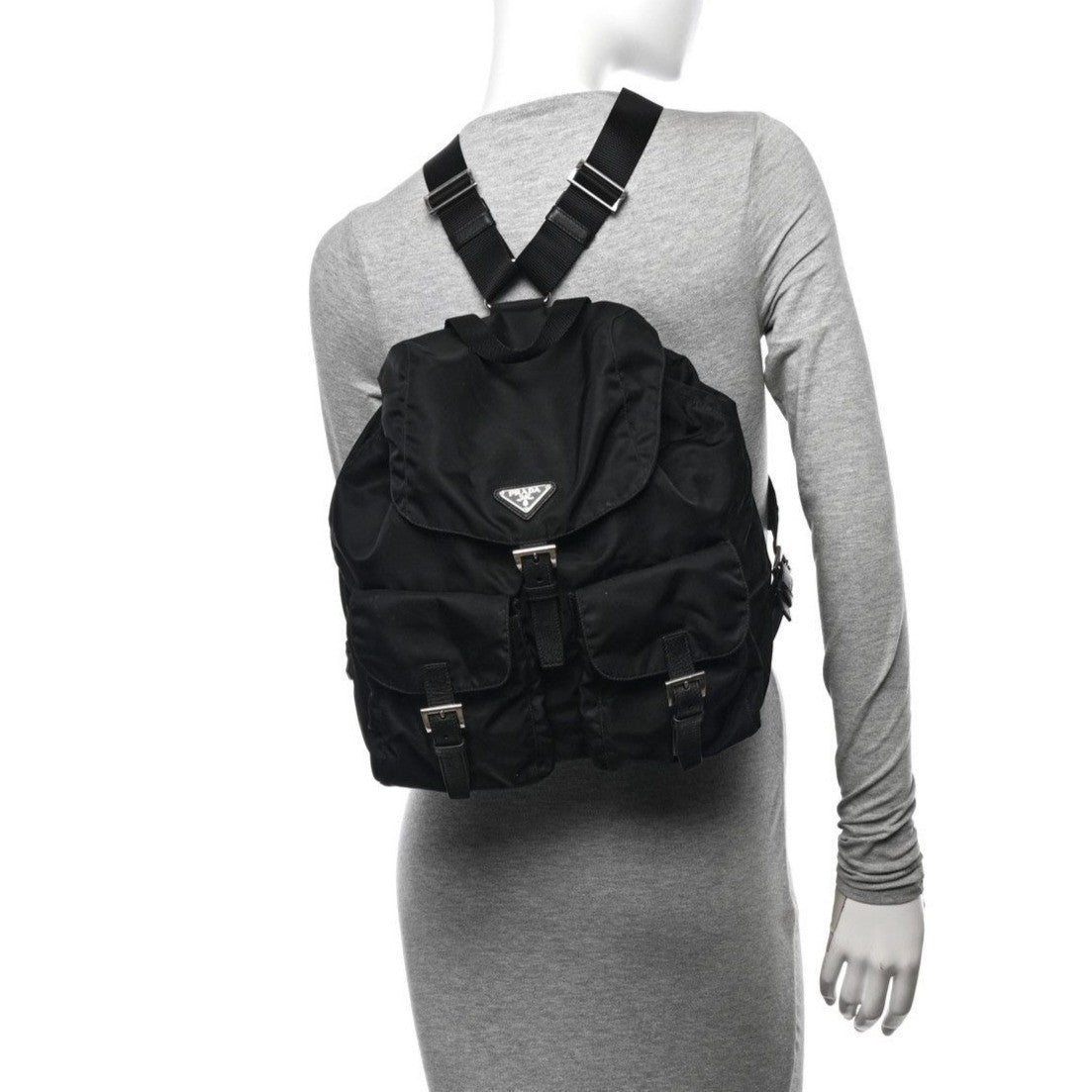 Prada Nylon Tessuto Backpack Saffiano Leather Shoulder Bag Purse Tote