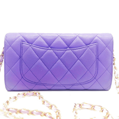 Rare Authentic Chanel CC Timeless Caviar Flap Wallet Chain Purse Purple Bag
