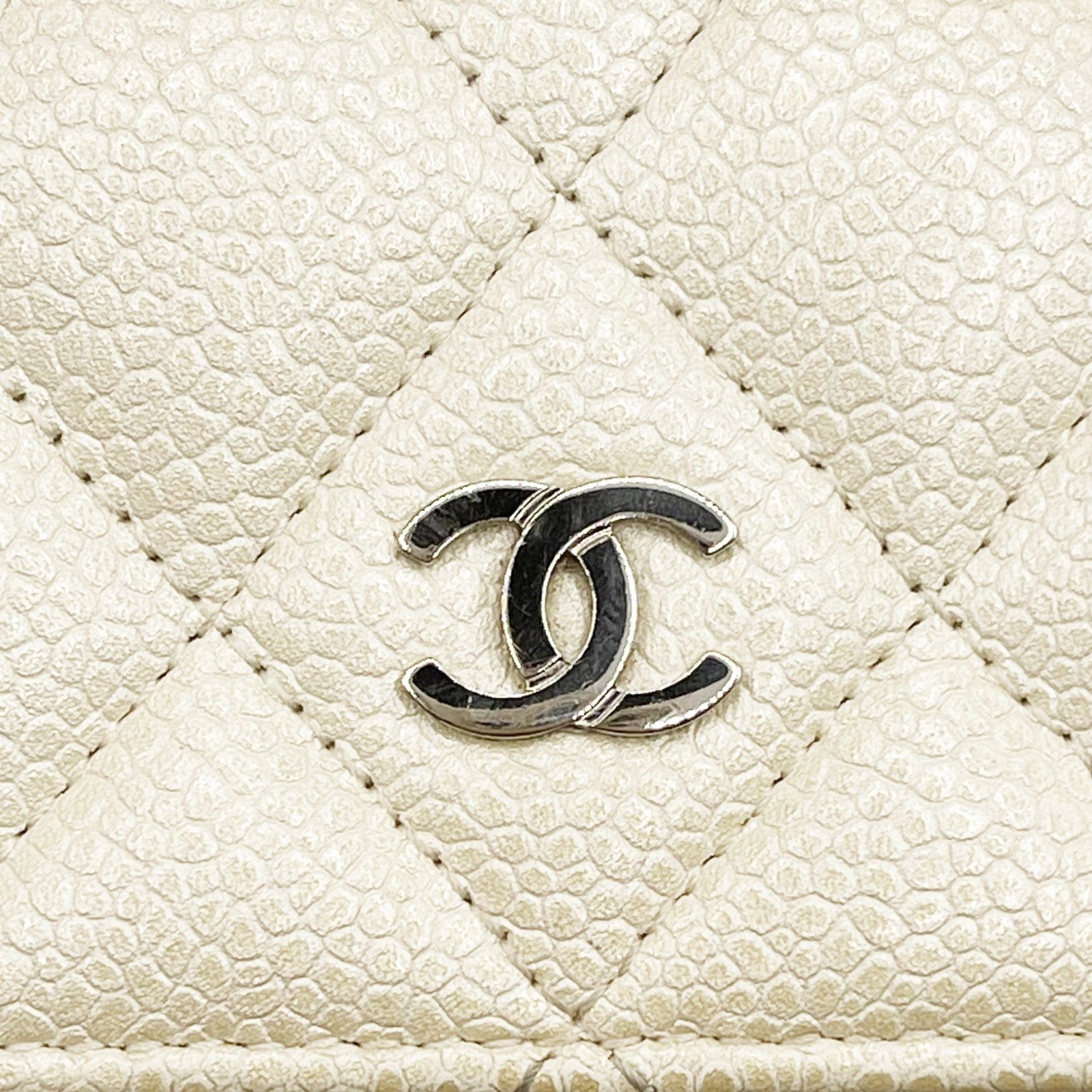Authentic Chanel CC Classic Timeless Caviar Flap Wallet on Chain Purse White Bag