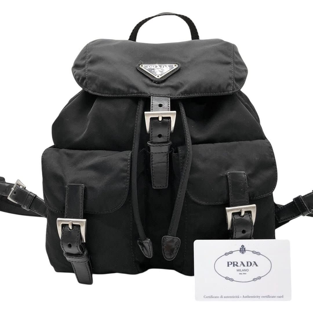 Prada Nylon Tessuto Backpack Saffiano Leather Shoulder Bag Purse Tote