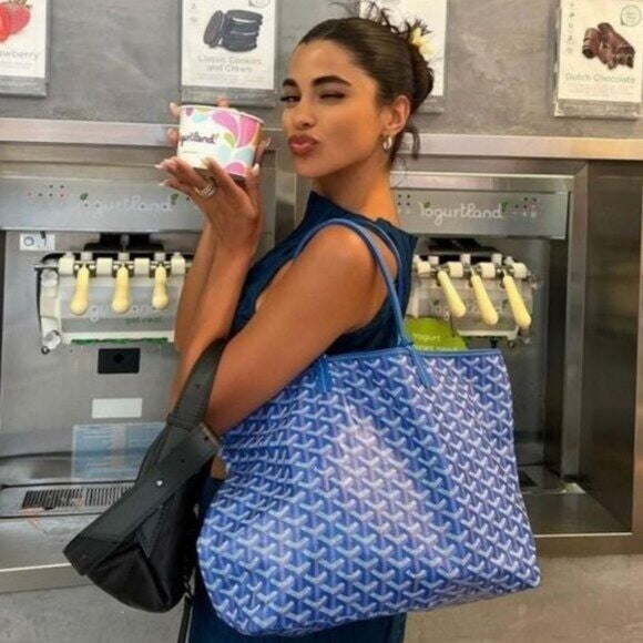 Rare Authentic Goyard Saint Louis PM Blue Shoulder Tote Bag &amp; Pouch