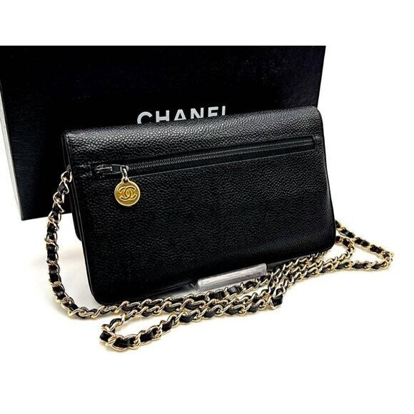 Chanel CC Classic Timeless Caviar Flap Wallet on Chain Purse Black Bag