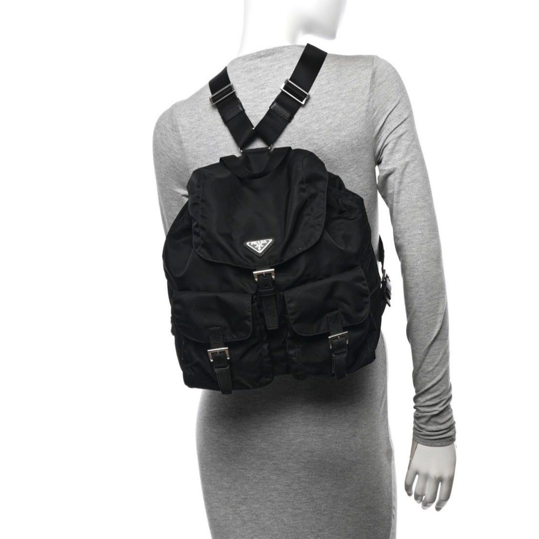 Prada Nylon Tessuto Backpack Saffiano Leather Shoulder Bag Purse Tote