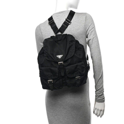 Prada Nylon Tessuto Backpack Saffiano Leather Shoulder Bag Purse Tote