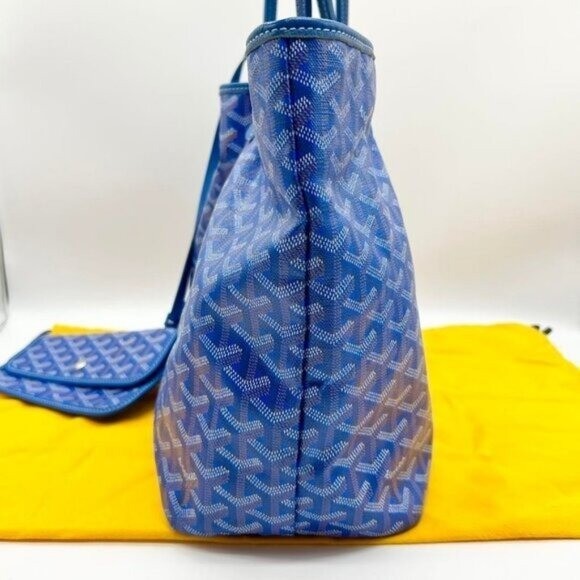 Rare Authentic Goyard Saint Louis PM Blue Shoulder Tote Bag &amp; Pouch