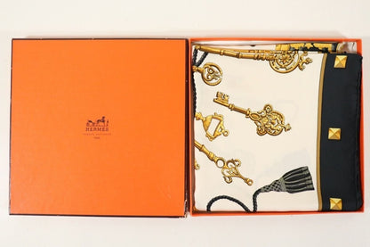 Hermes Silk Scarf Carre 90 Les Cles the Keys by Caty Latham Black White