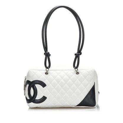 Chanel Cambon Quilted Ligne Shoulder Bowling Bowler Bag Tote White