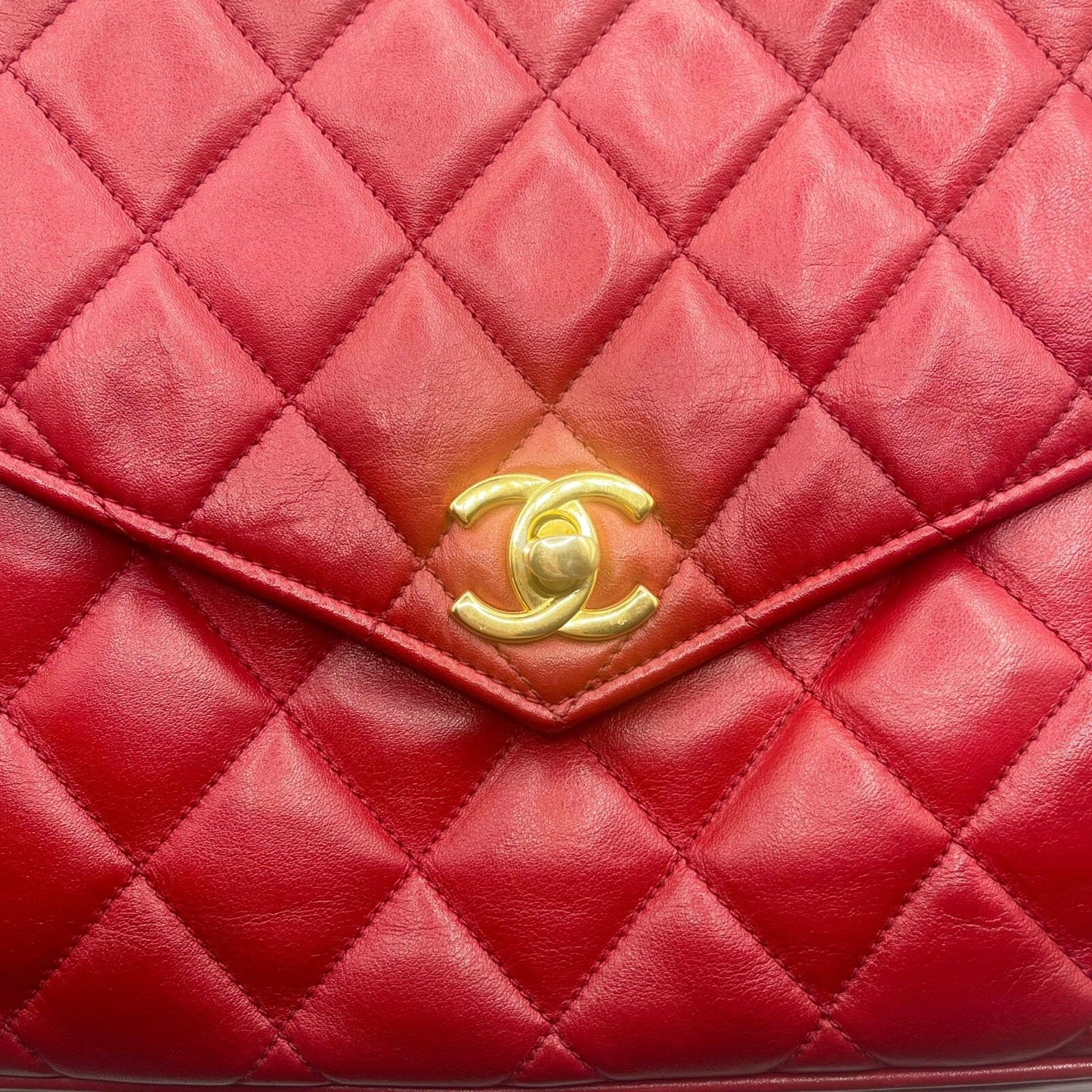 Chanel CC 24k Vintage Jumbo Envelope Flap Bag Lambskin Timeless Red