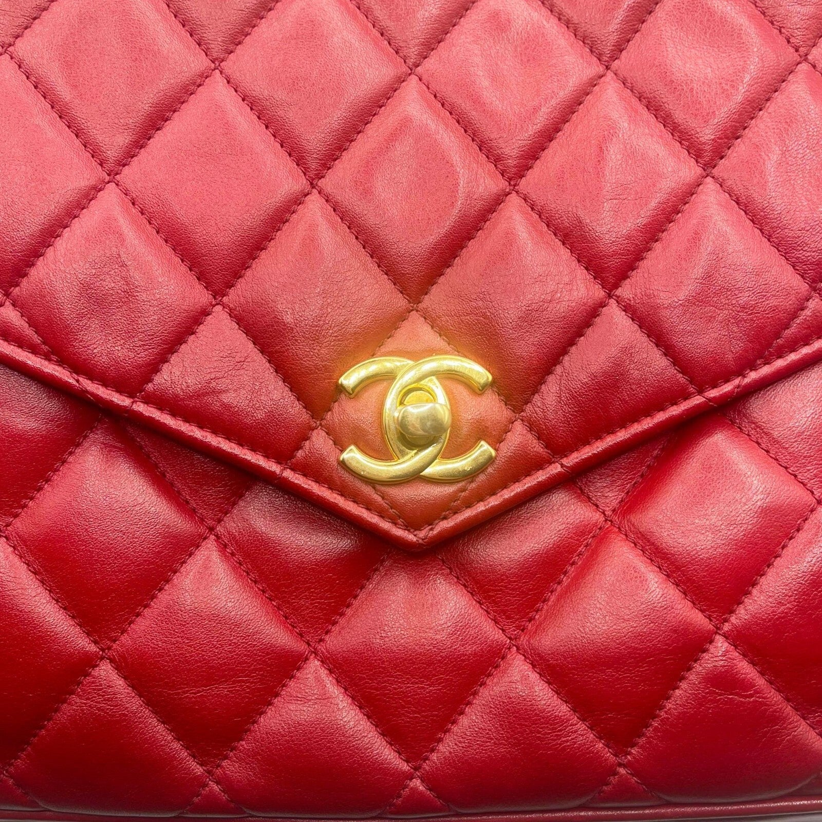 Chanel CC 24k Vintage Jumbo Envelope Flap Bag Lambskin Timeless Red
